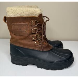 Ralph Lauren Polo Landen Duck Boots Mens 11D Brown Leather Rubber Lined Lace Up